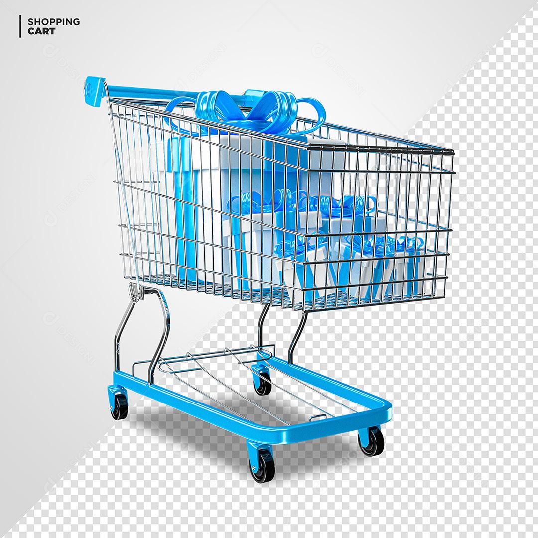 Carrinho de Compras Azul Com Caixas de Presentes Elemento 3D PSD
