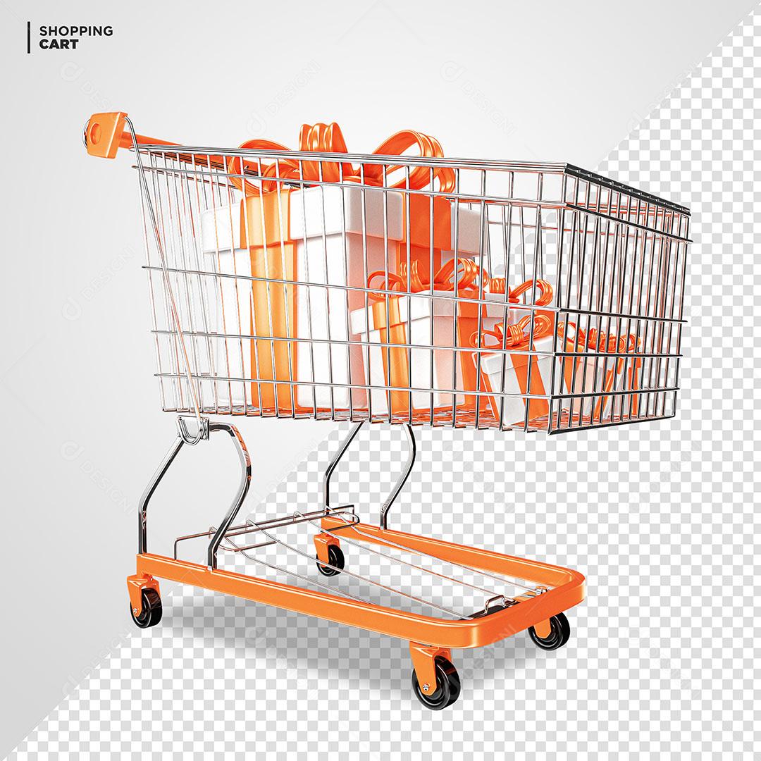 Carrinho de Compras Laranja Com Caixas de Presentes Elemento 3D PSD