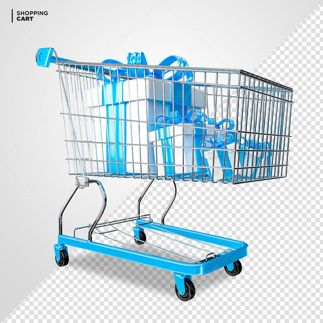 Carrinho de Compras Azul Com Caixas de Presentes Elemento 3D PSD