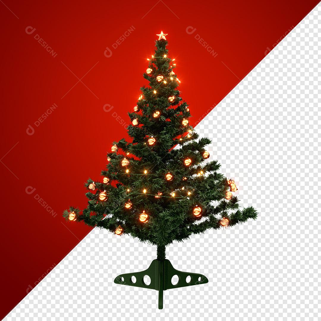 Árvore de Natal Com Luzes Elemento Natalino 3D Para Composição PSD