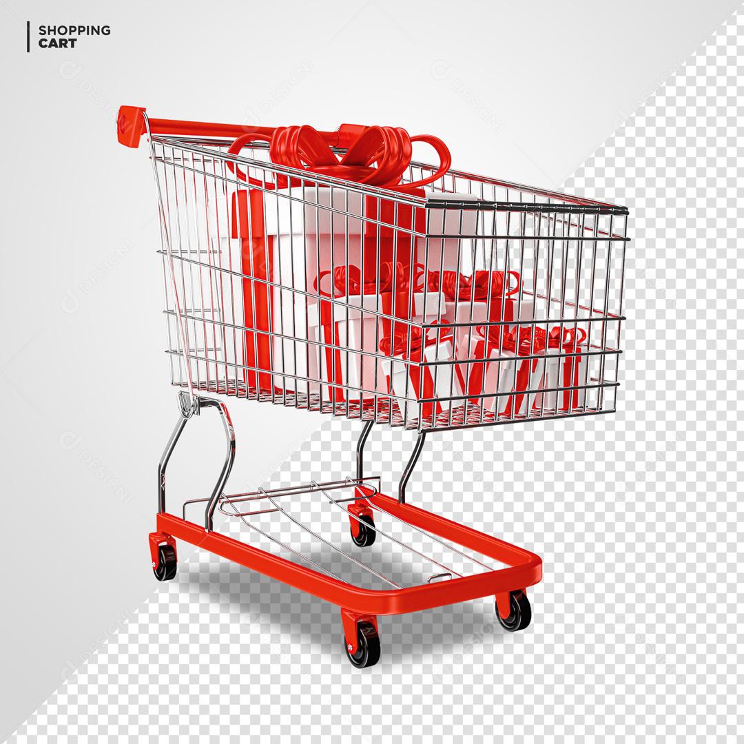 Elemento 3D PSD Para Composição Carrinho De supermercado Vermelho