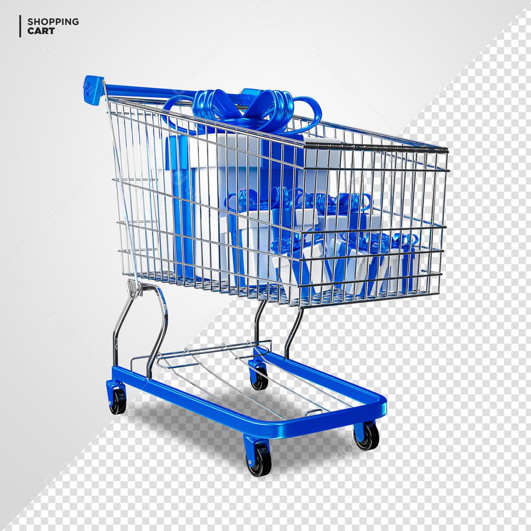 Elemento 3D PSD Para Composição Carrinho De supermercado Azul
