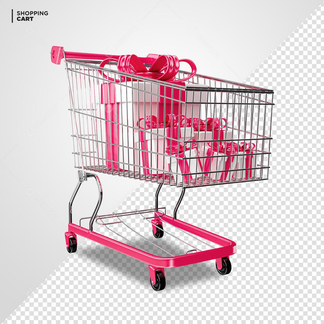 Elemento 3D PSD Para Composição Carrinho De supermercado Rosa