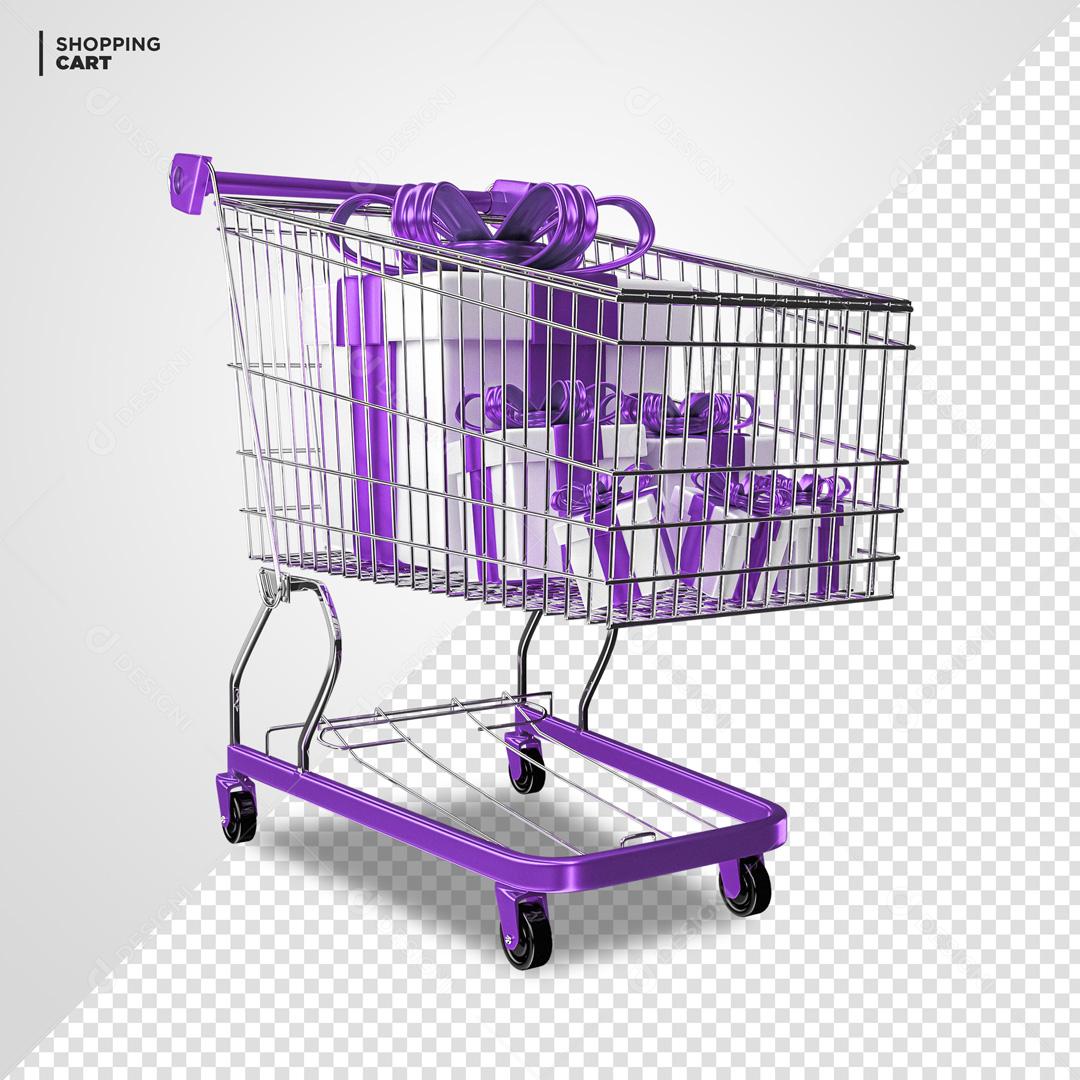 Elemento 3D PSD Para Composição Carrinho De supermercado roxo lilás