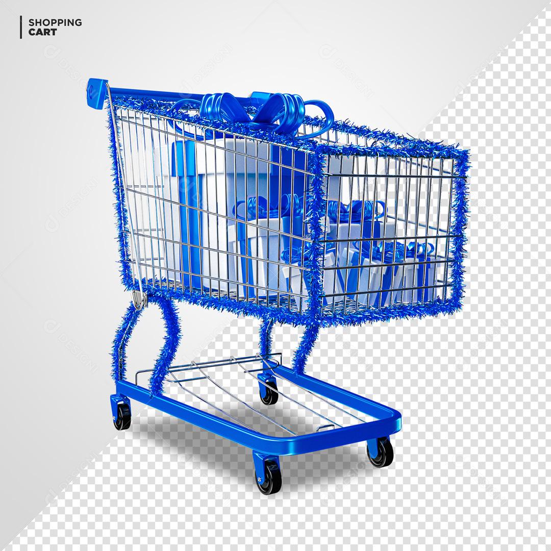 Elemento 3D PSD Para Composição Carrinho De supermercado Azul