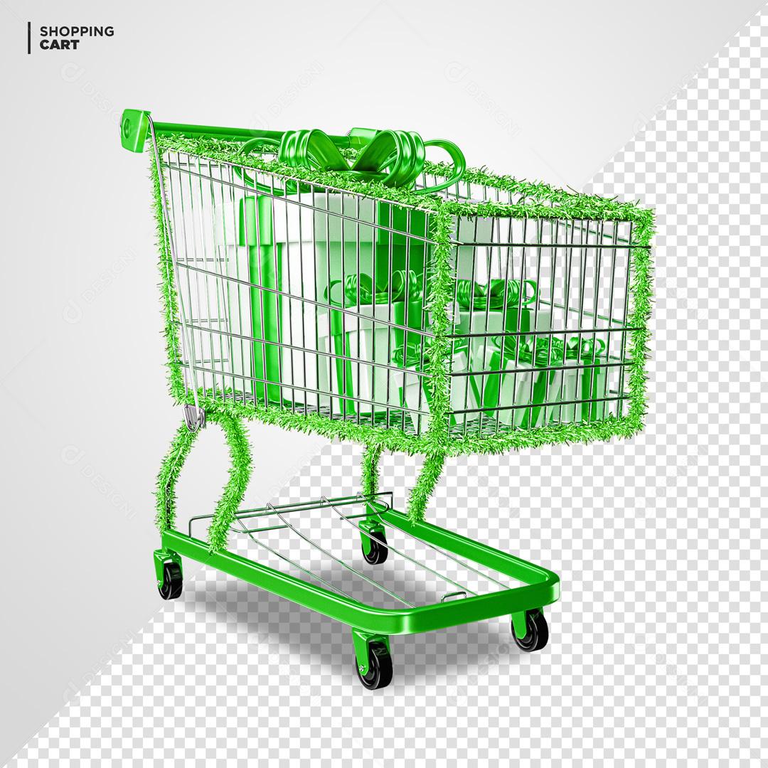 Elemento 3D Para Composição Carrinho De supermercado Verde