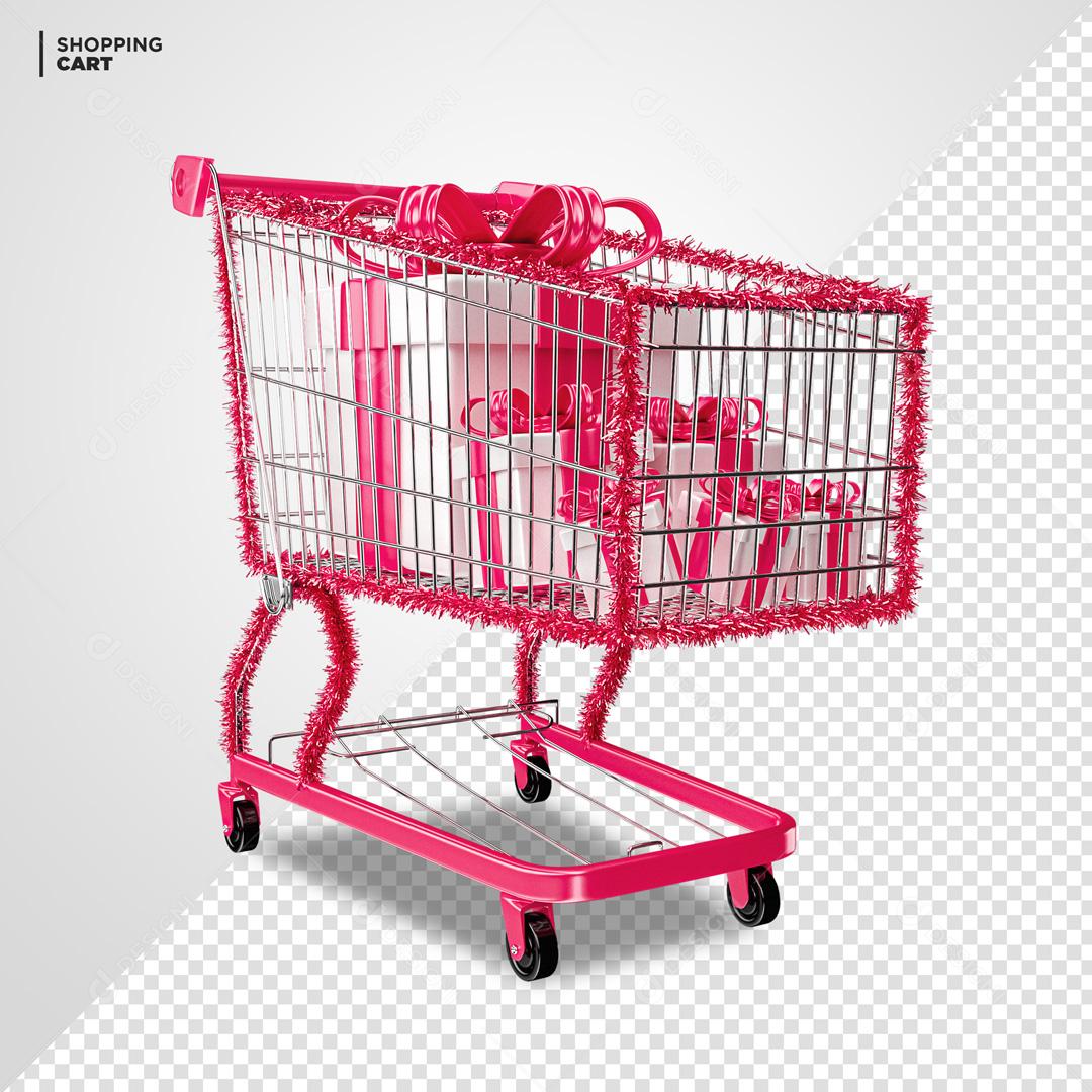 Elemento 3D PSD Para Composição Carrinho De supermercado Rosa