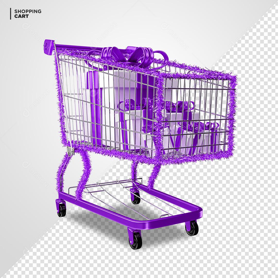 Elemento 3D PSD Para Composição Carrinho De supermercado Roxo