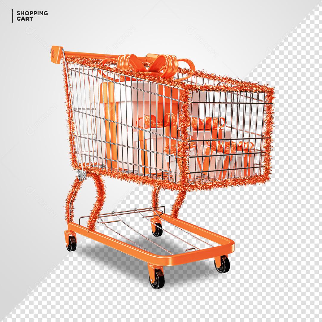 Elemento 3D PSD  Para Composição Carrinho De supermercado Laranja