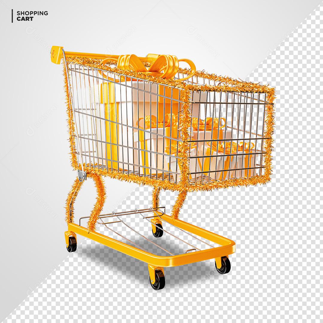 Elemento 3D Para Composição Carrinho De supermercado Amarelo