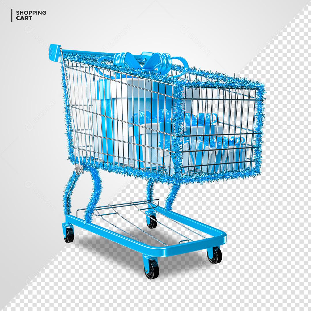 Elemento 3D PSD Para Composição Carrinho De supermercado Azul
