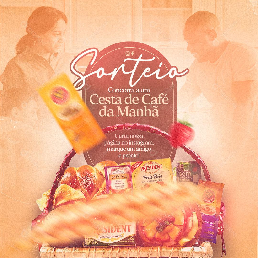 Post Feed Panificadora Sorteio Cesta de Café Da Manha Social Media PSD Editável