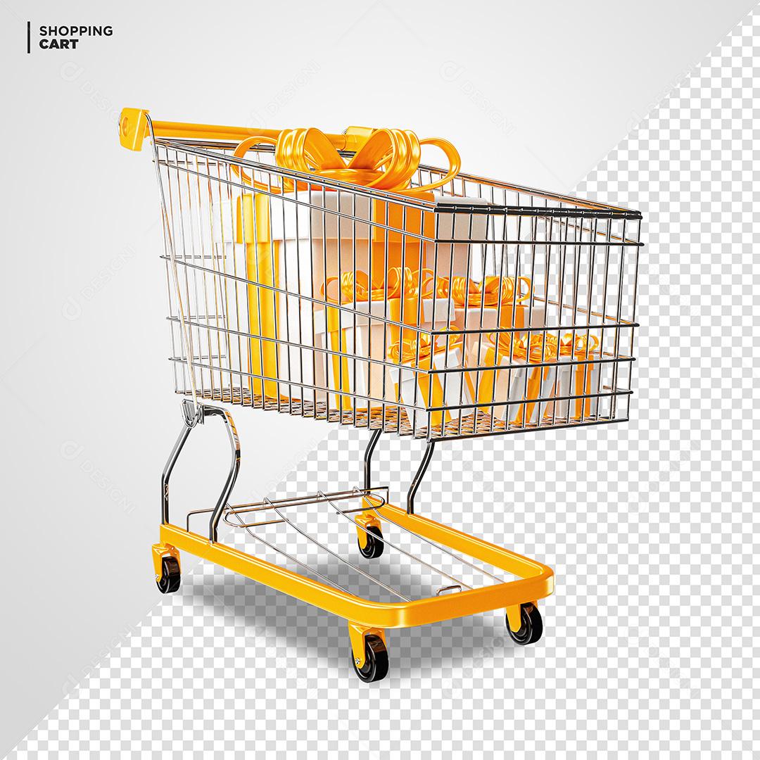 Carrinho de Compras Amarelo Com Caixas de Presentes Elemento 3D 
