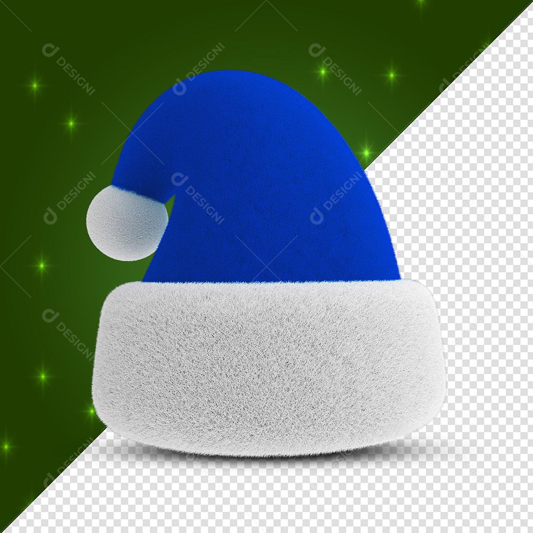 Elemento 3D Para Composição Natal Gorro Azul Papai Noel PSD