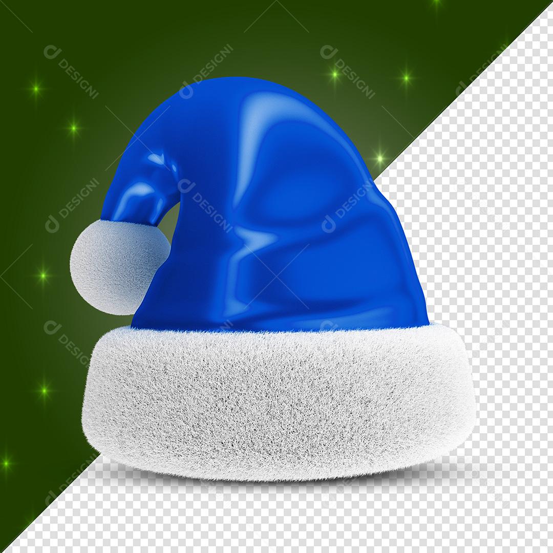 Elemento 3D Para Composição Natal Gorro Azul Papai Noel PSD