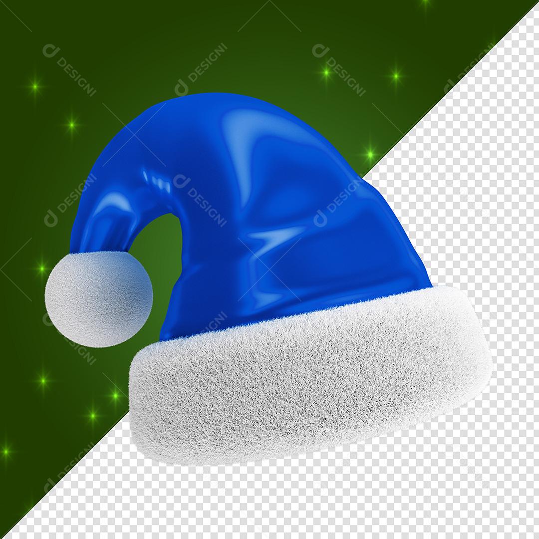 Elemento 3D Para Composição Natal Gorro Azul Papai Noel PSD