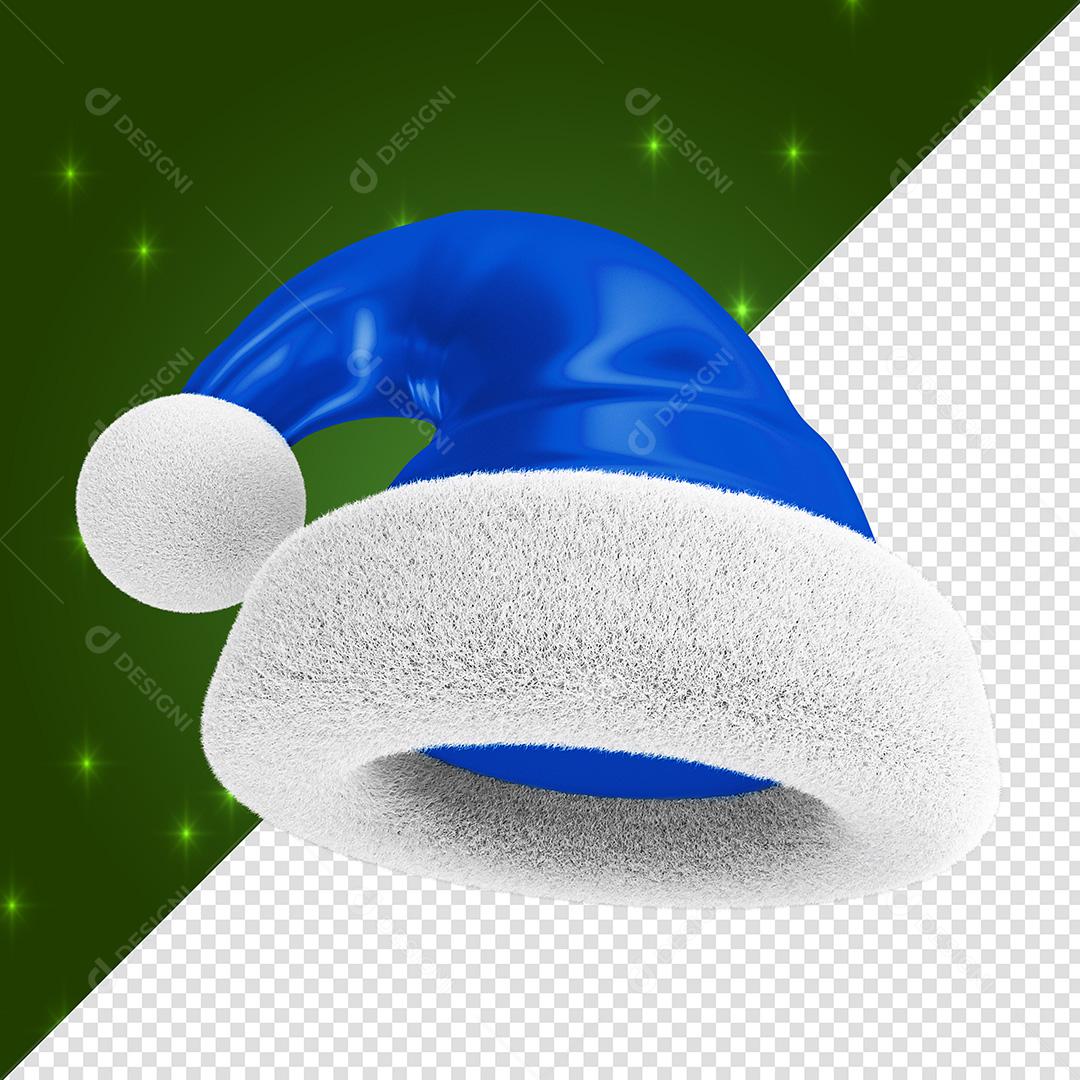 Elemento 3D Para Composição Natal Gorro Azul Papai Noel PSD