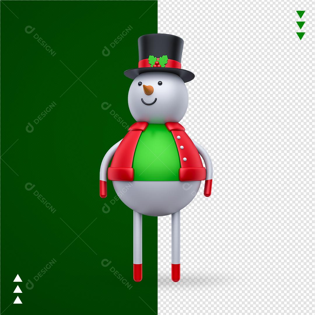 Elemento 3D PSD Para Composição Boneco De Neve Natal
