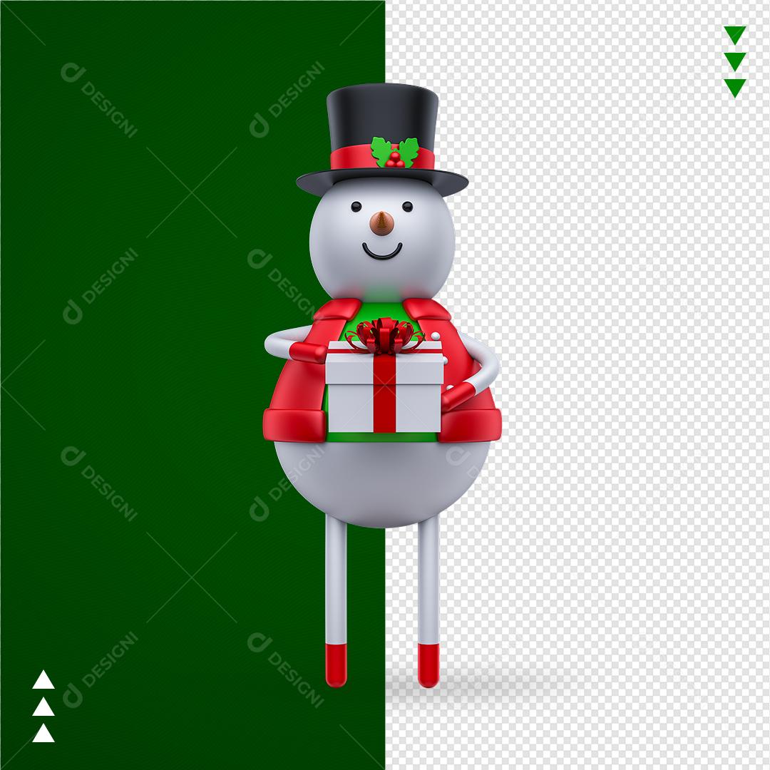 Elemento 3D PNG Para Composição Boneco De Neve Natal Com Chapéu