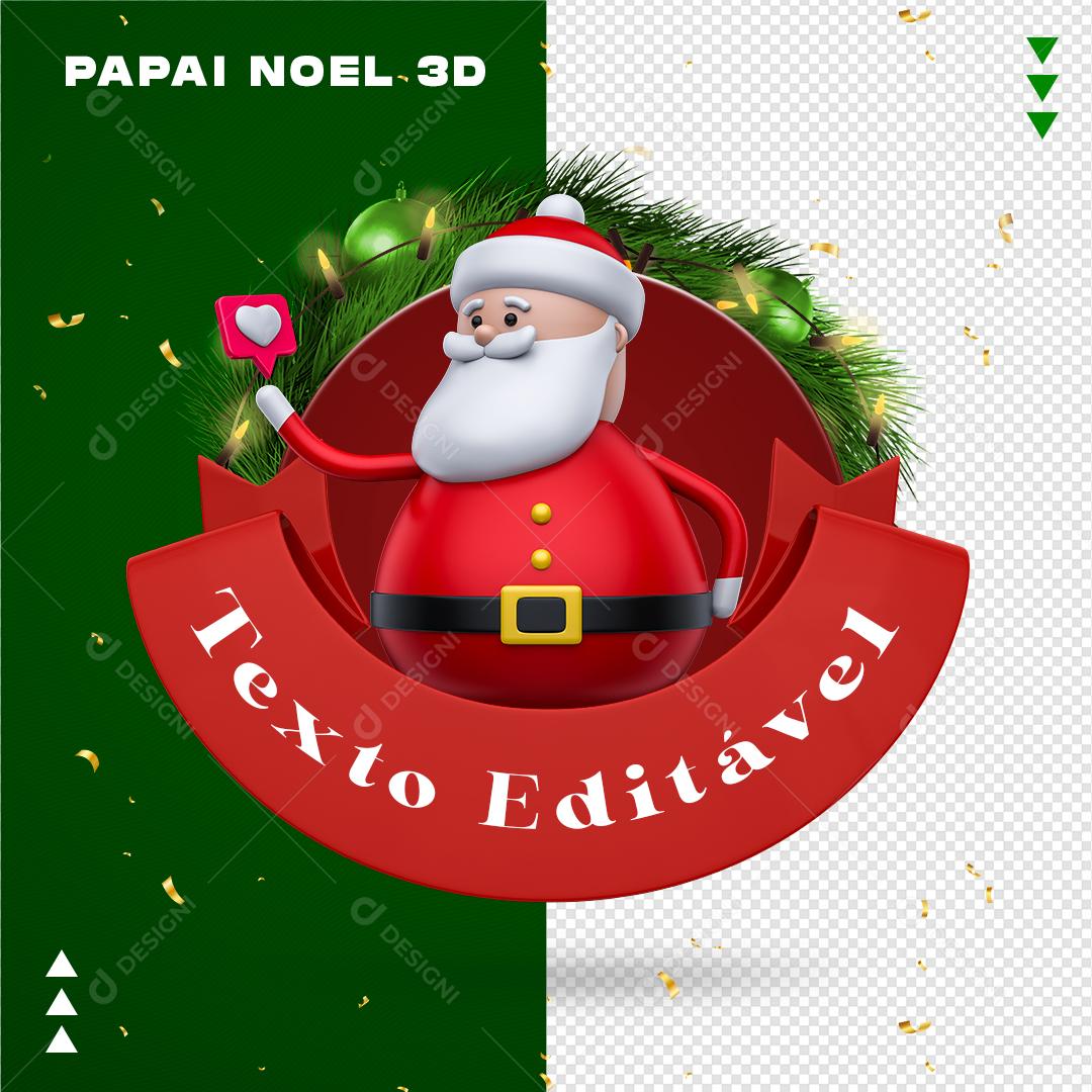 Selo 3D Papai Noel Natal Com Pisca Pisca PSD Editável