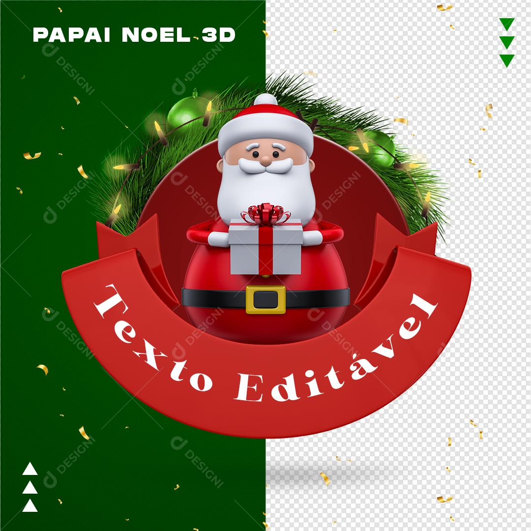 Selo 3D Papai Noel Natal Com Pisca Pisca PSD Editável