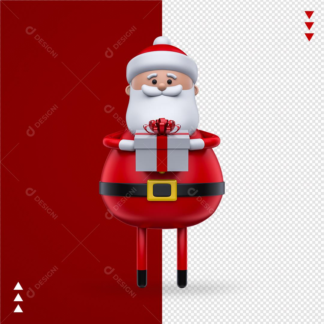 Elemento 3D PNG Para Composição Papai Noel Com Presente Na Mão