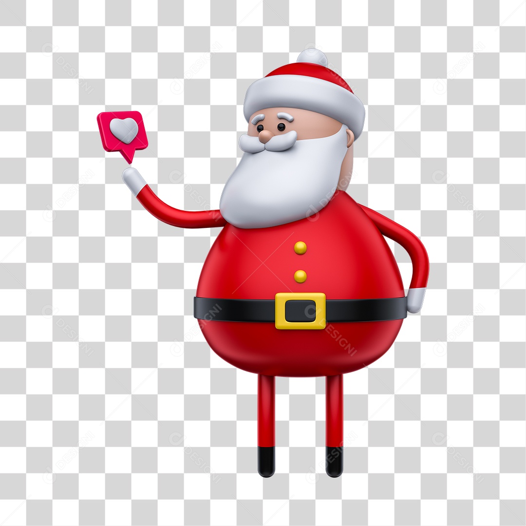 Elemento 3D PNG Para Composição Papai Noel Com Coração na Mão