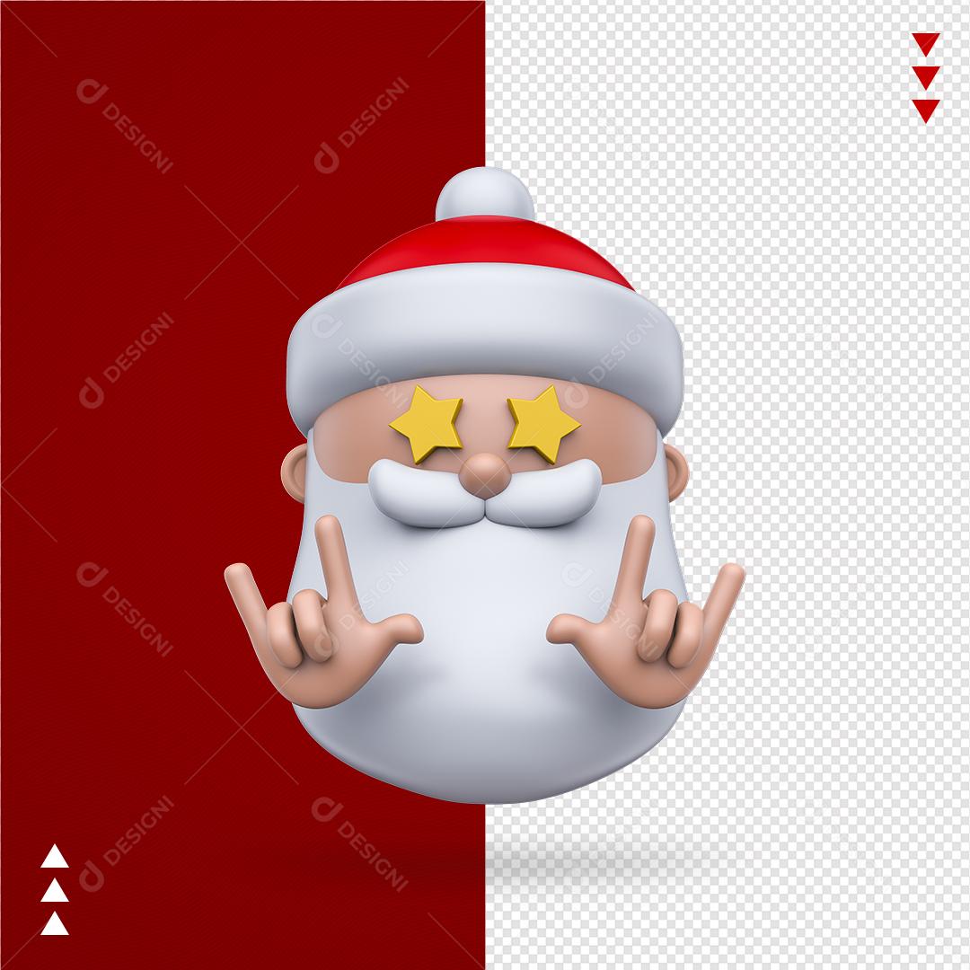 Elemento 3D PNG Para Composição Papai Noel Com Mão De Rock Olho De Estrela