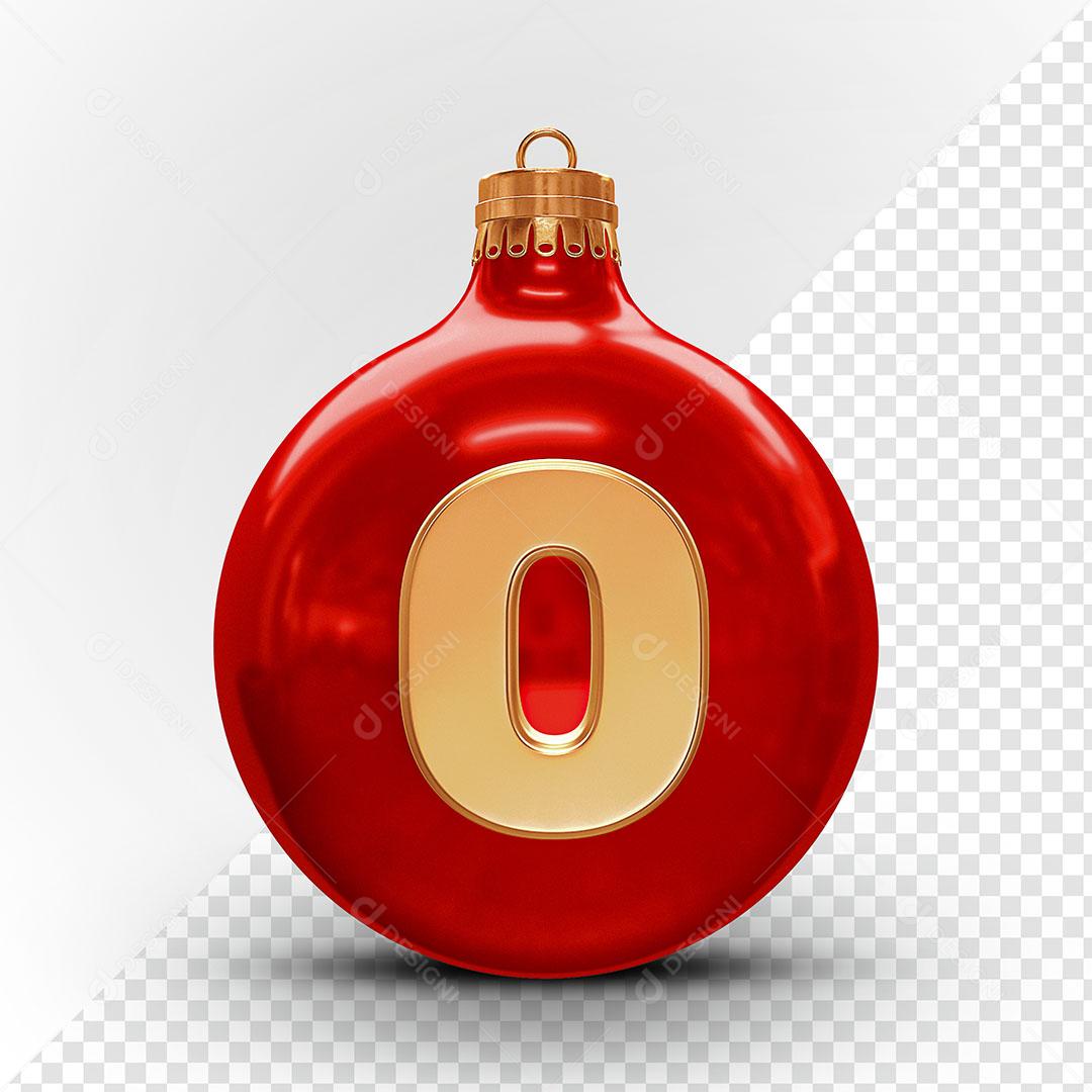 Bola de Natal Vermelha Número 0 Elemento Natalino 3D Para Composição PSD