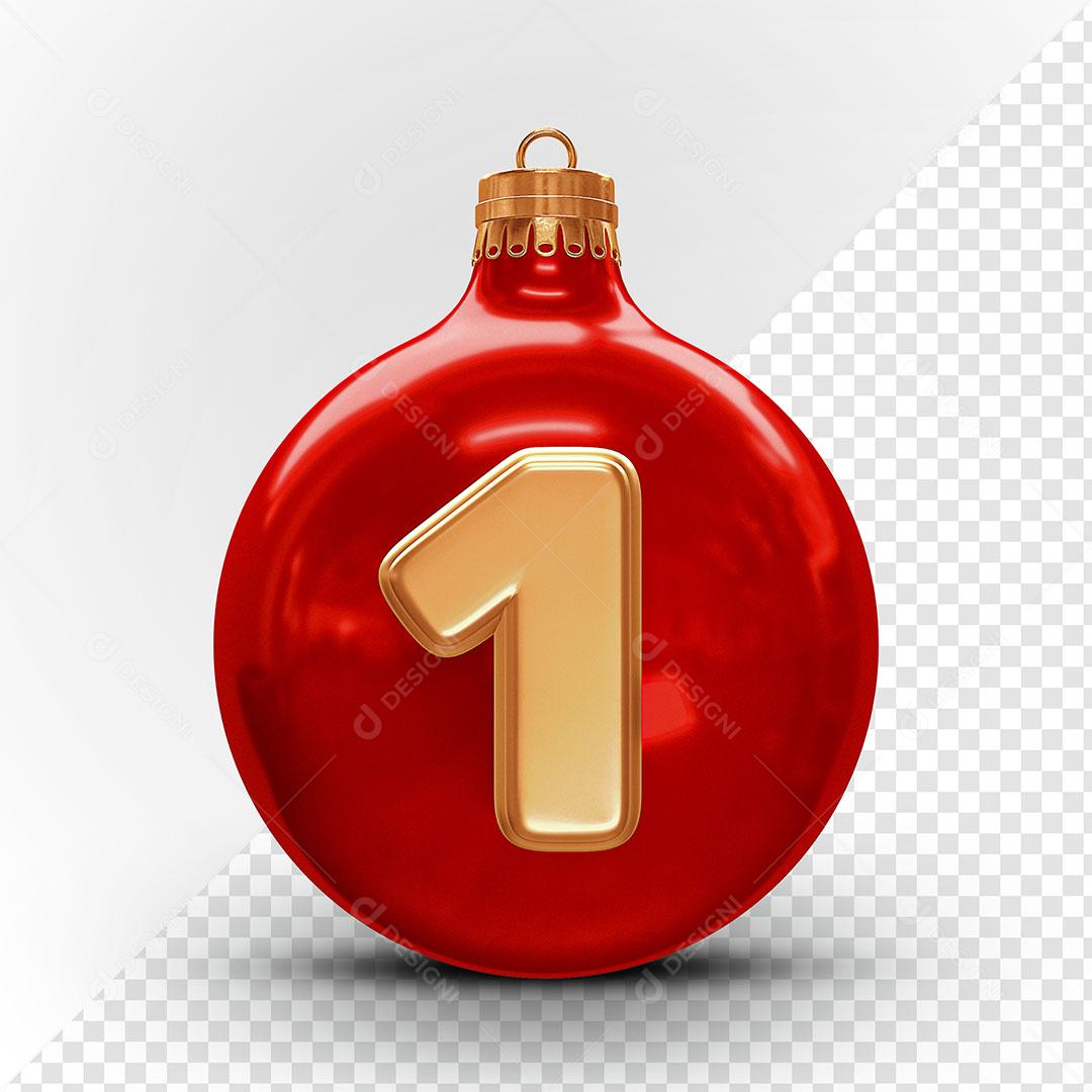Red Christmas Ball Number 1 3D Christmas Element For Composition PSD