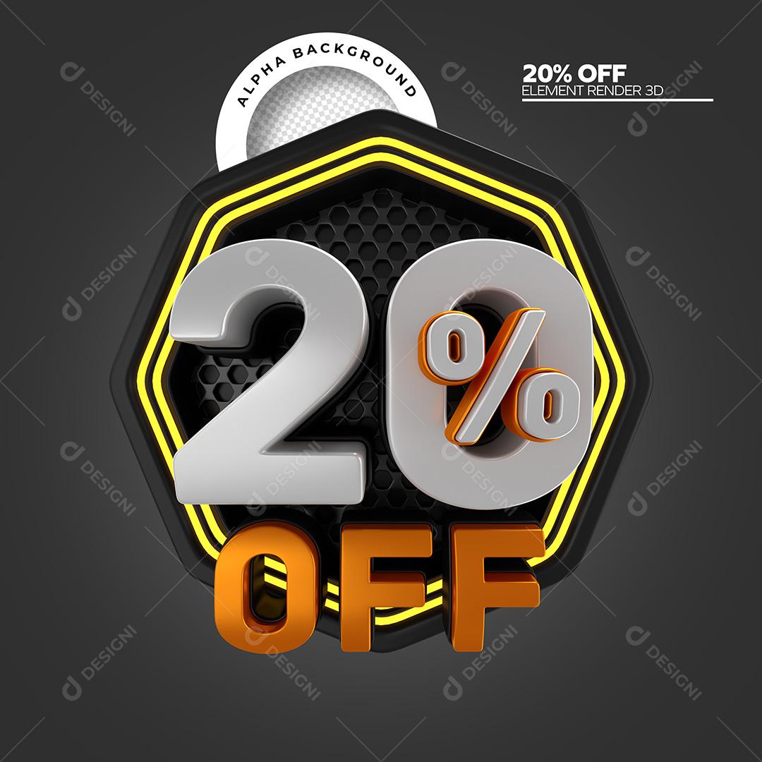 Elemento 3D Para Composição 20% Off PNG Transparente Sem Fundo