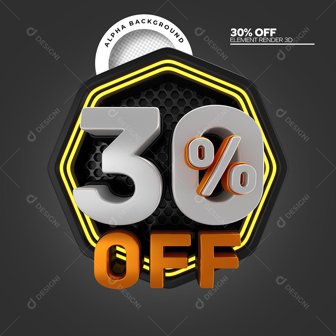 Elemento 3D Para Composição 30% Off PNG Transparente Sem Fundo