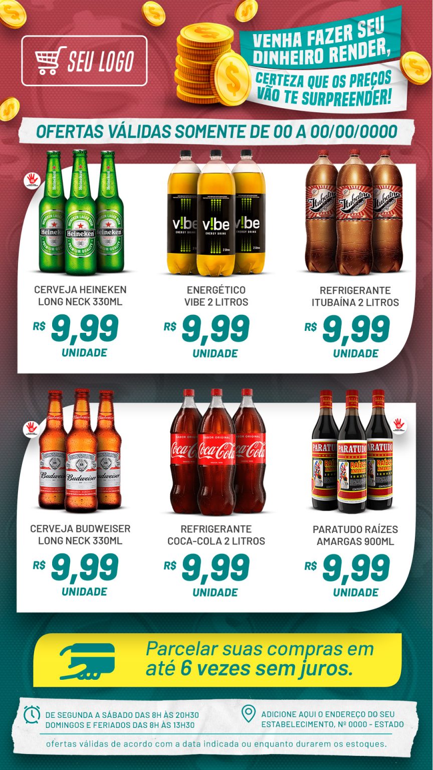 Encarte Venha Fazer O Seu Dinheiro Render Refrigerante Cerveja Supermercado Social Media PSD Editável