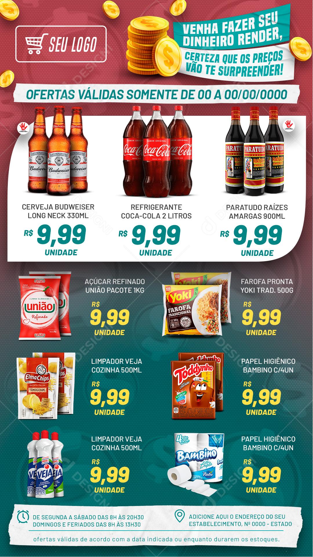 Venha Fazer O Seu Dinheiro Render Energético Supermercado Social Media PSD Editável