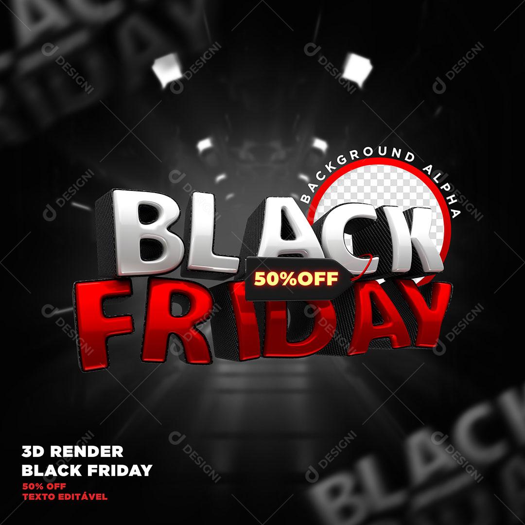 Black Friday 50% Off Selo 3D Para Composição PSD Editável