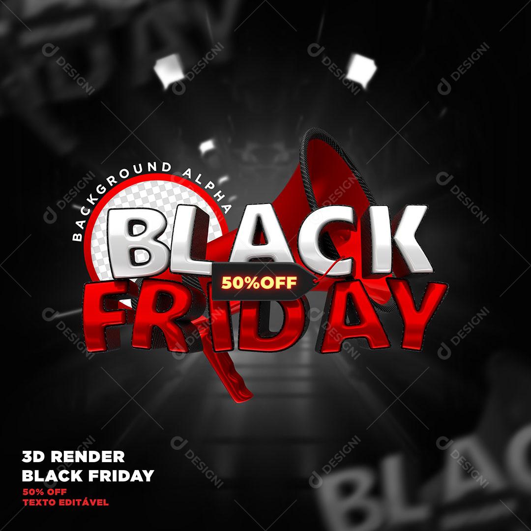 Black Friday 50% Off Selo 3D Para Composição PSD Editável