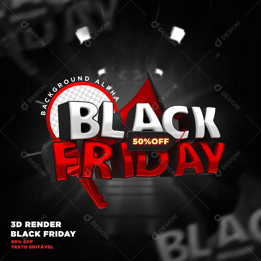 Black Friday 50% Off Selo 3D Para Composição PSD Editável