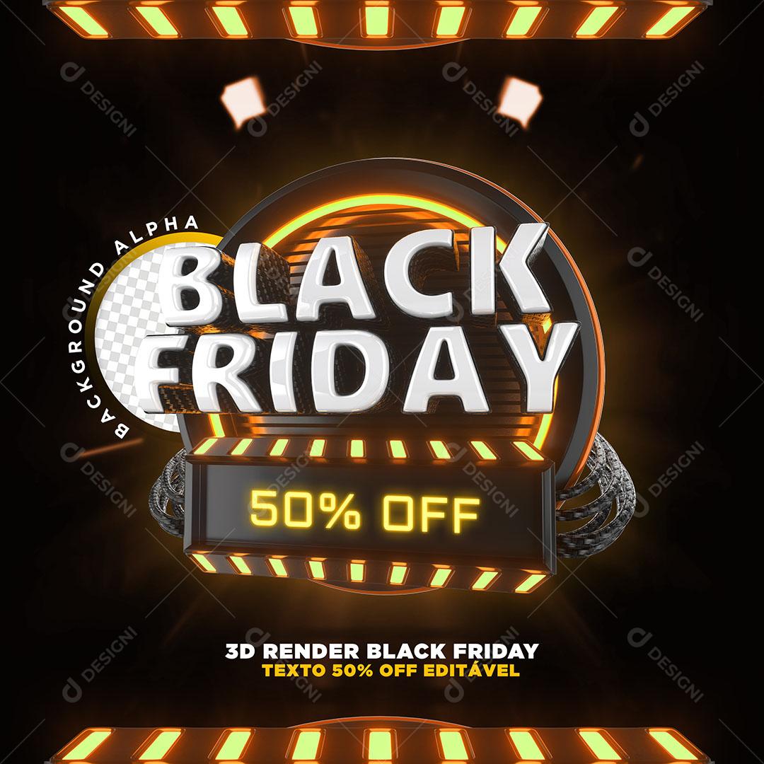 Black Friday 50% Off Selo 3D Para Composição PSD Editável