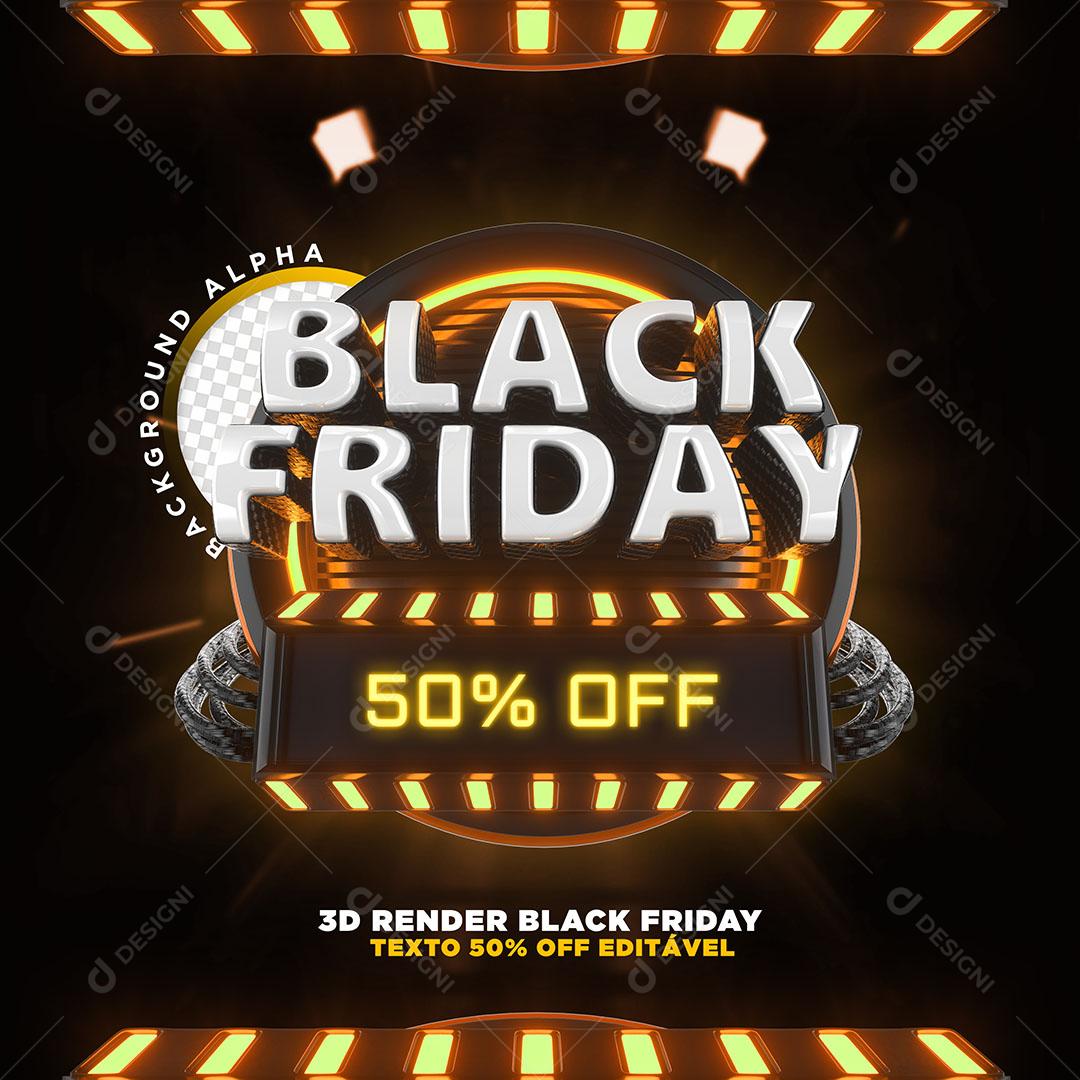 Black Friday 50% Off Selo 3D Para Composição PSD Editável