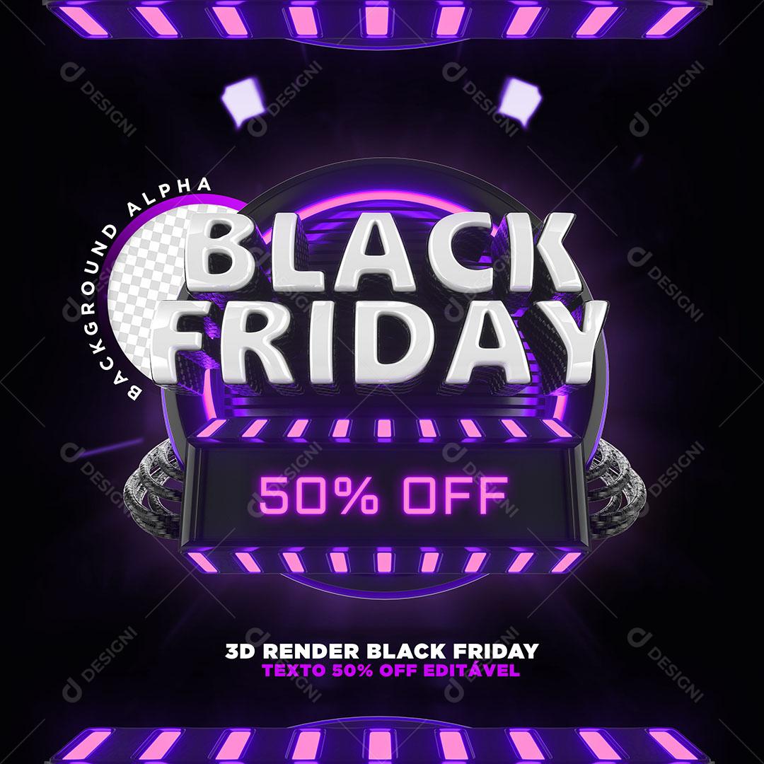 Black Friday 50% Off Selo 3D Roxo Para Composição PSD Editável