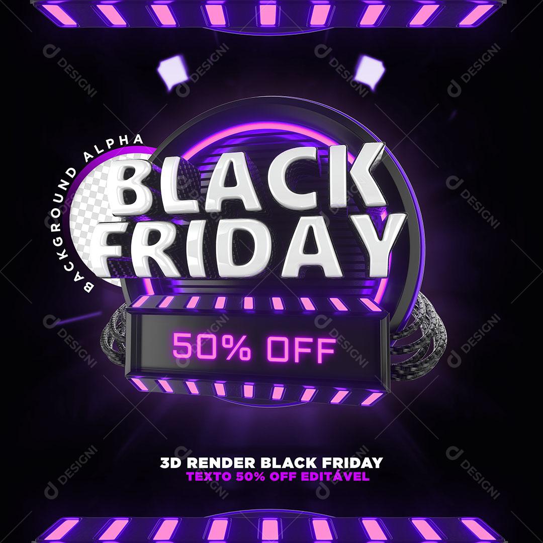 Black Friday 50% Off Selo 3D Roxo Para Composição PSD Editável