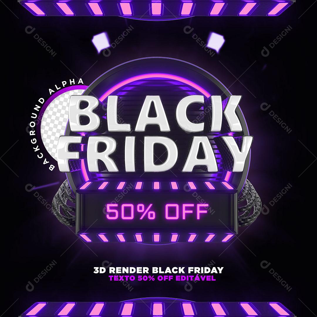 Black Friday 50% Off Selo 3D Roxo Para Composição PSD Editável