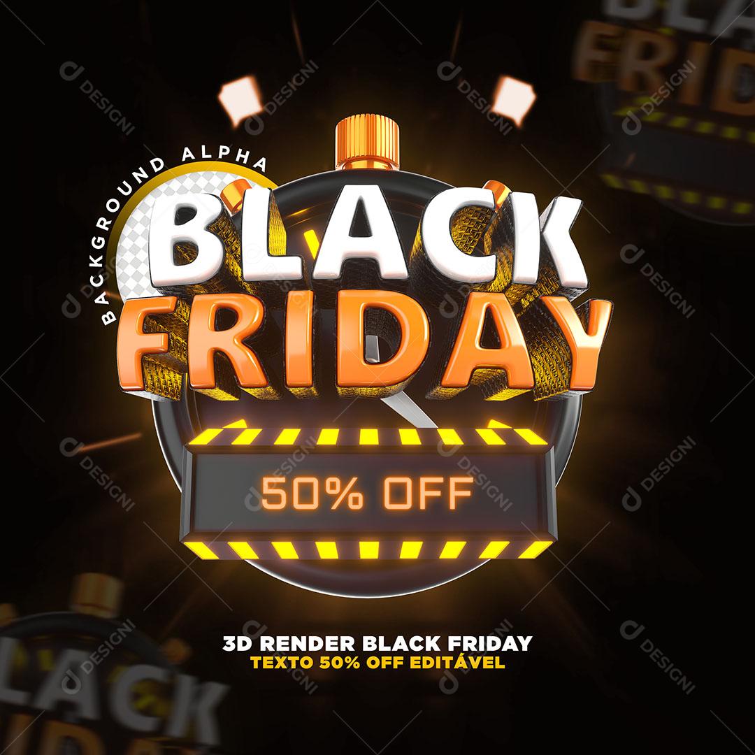 Alerta Black Friday 50% Off Selo 3D Para Composição PSD Editável