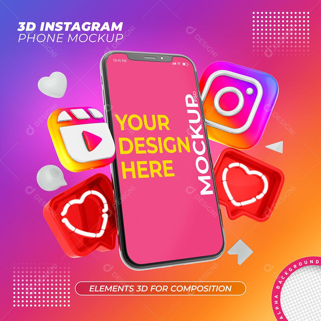 Mockup de Celular Redes Sociais Instagram PSD Editável