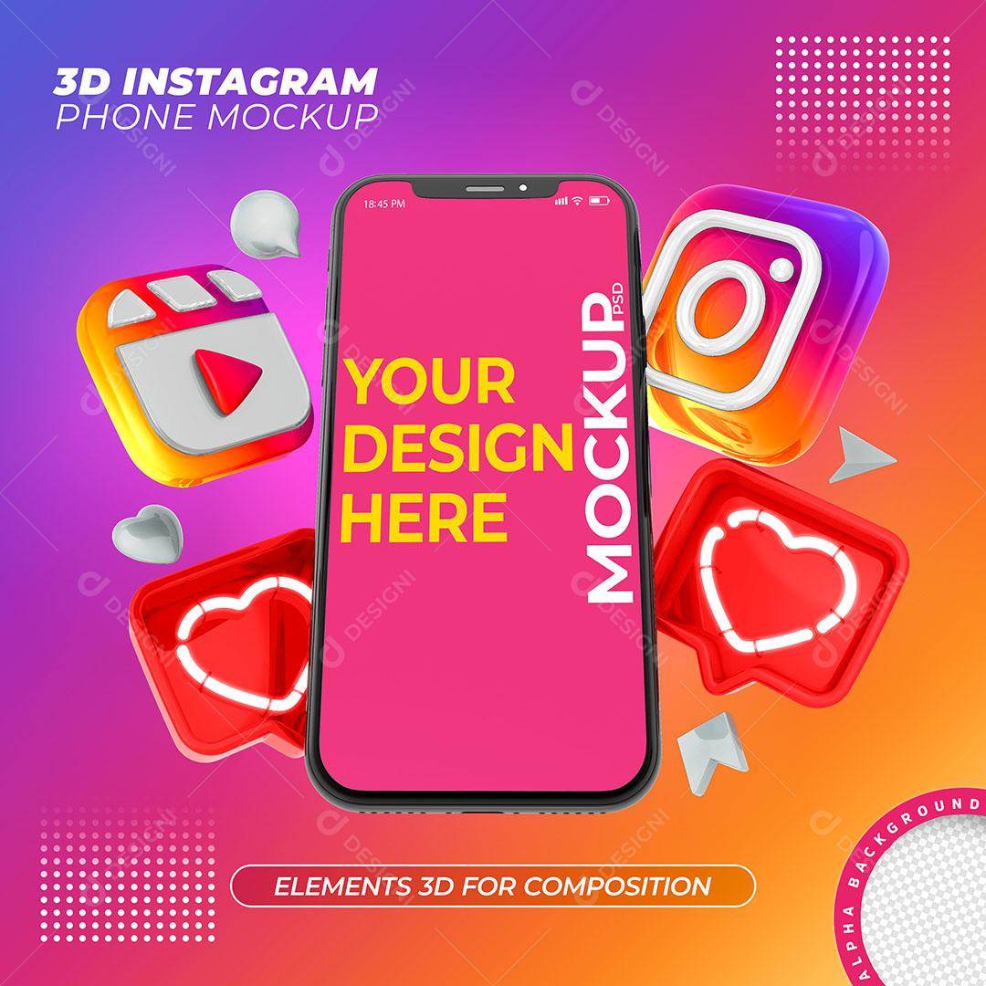 Mockup de Celular Redes Sociais Instagram PSD Editável