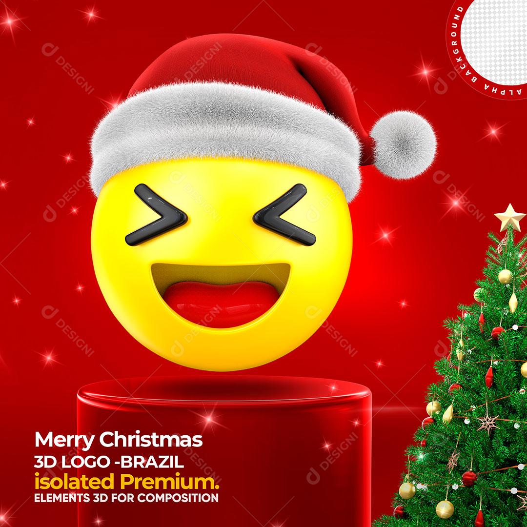 Emoji Sorrindo Com Gorro Natalino Elemento 3D Para Composição PSD