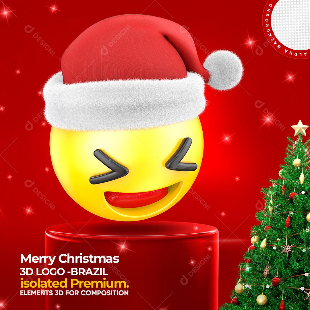 Emoji Sorrindo Com Gorro Natalino Elemento 3D Para Composição PSD