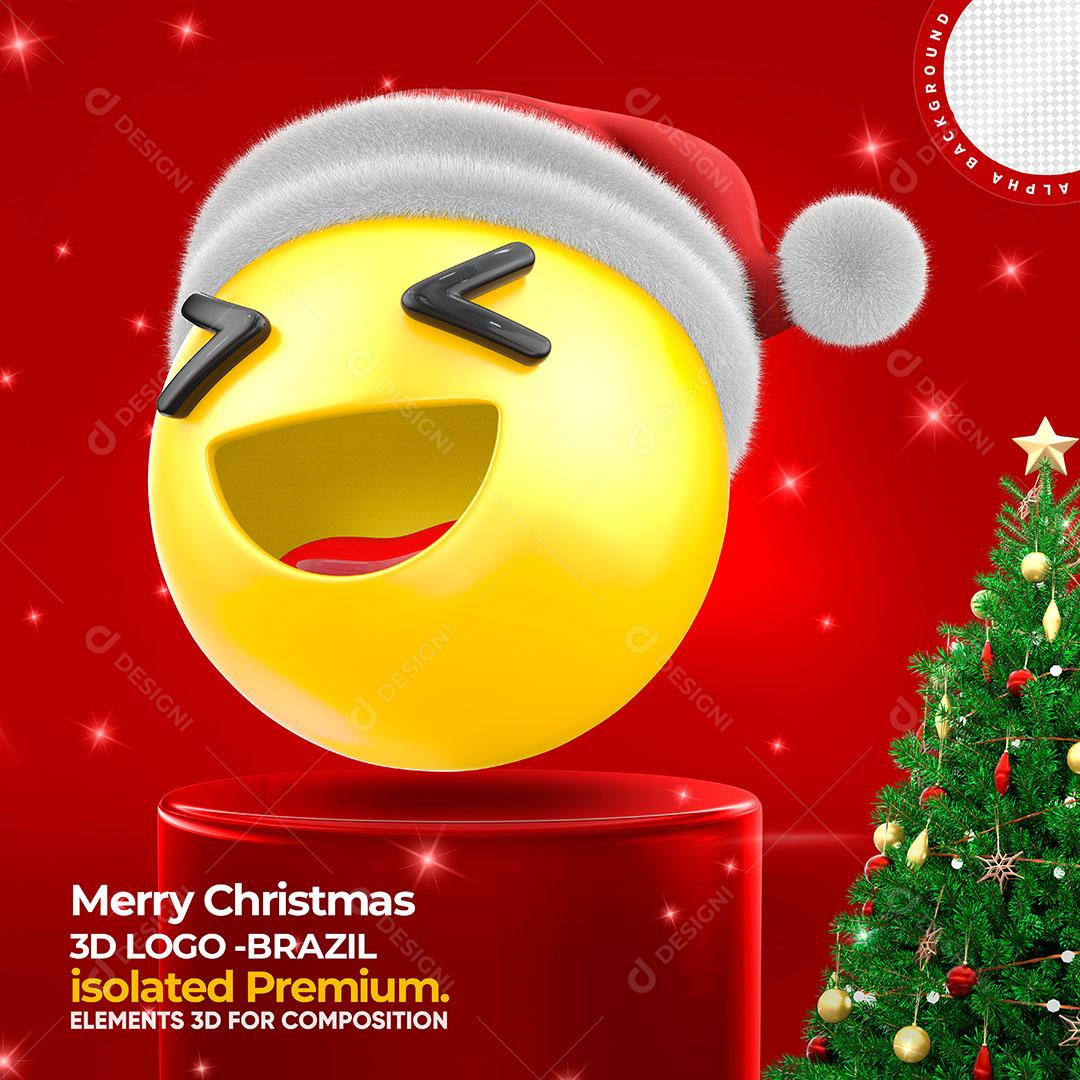 Emoji Sorrindo Com Gorro Natalino Elemento 3D Para Composição PSD