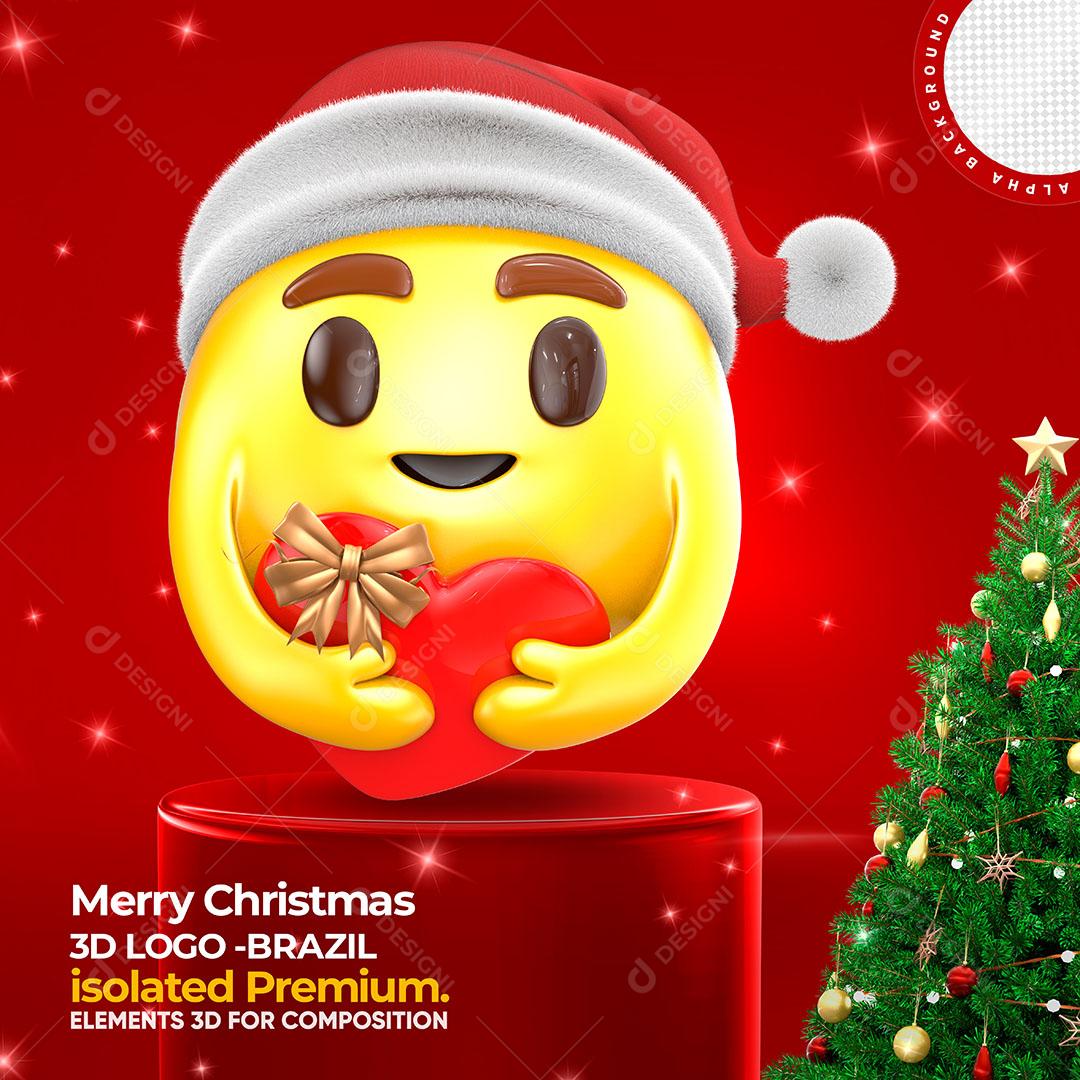 Emoji Segurando Presente Com Gorro Natalino Elemento 3D Para Composição PSD