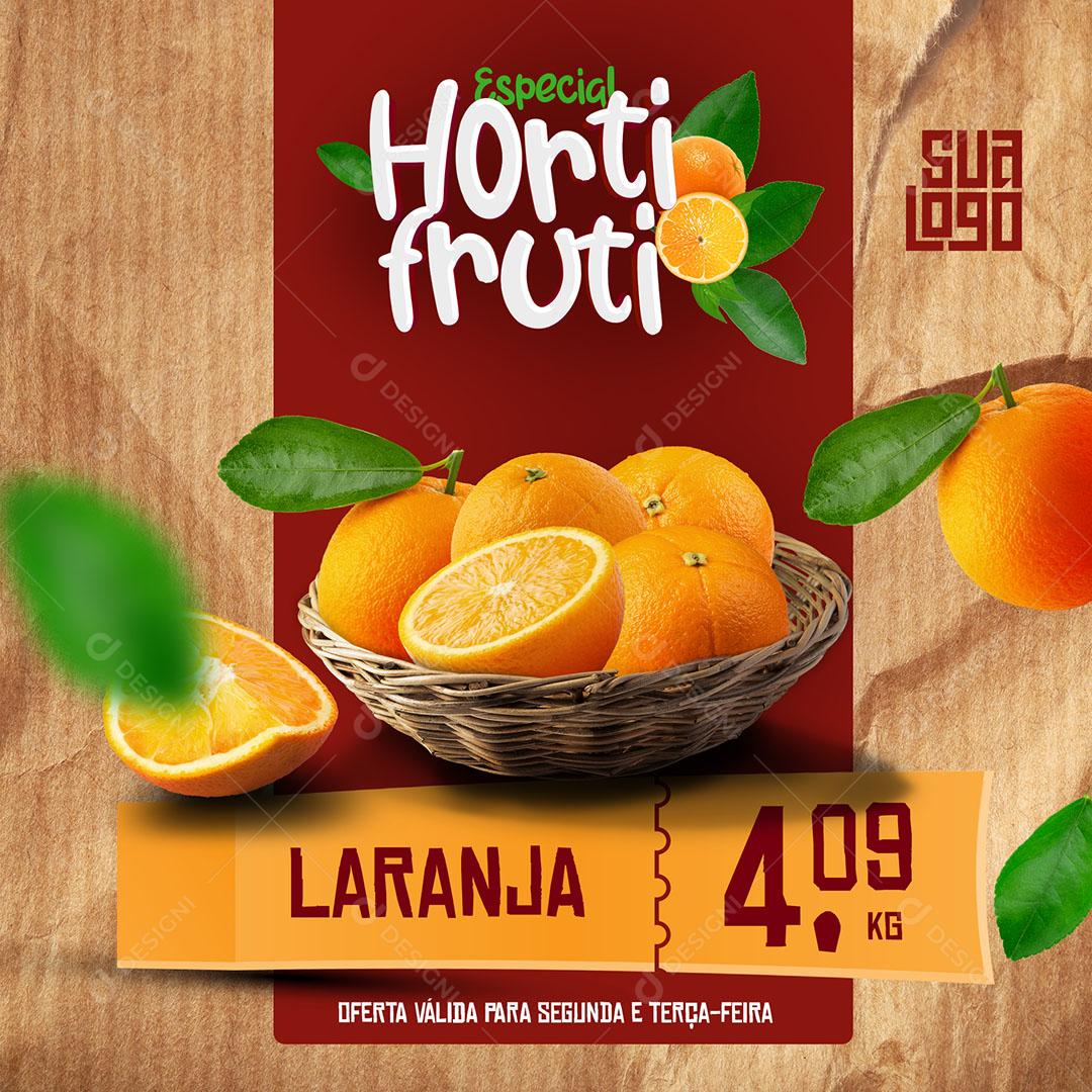 Post Feed Especial Hortifruti Fruta Laranja Feira Social Media PSD Editável